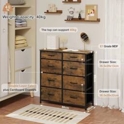 NESTLUNE Woltu Chest Of Drawers Vintage 8 Fabric Drawer in Brown - Size: 100 cm x 15 cm - thumbnail 5