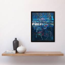 Artery8 Wassily Kandinsky Framed Wall Art Riding Couple in Russian Cityscape in Blue - Size: A4 - thumbnail 2