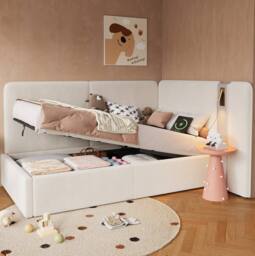 STILVORA 3FT Single Daybed with Storage, USB Charging & Reading Lamp in Beige - thumbnail 2
