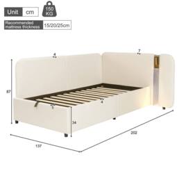 STILVORA 3FT Single Daybed with Storage, USB Charging & Reading Lamp in Beige - thumbnail 3