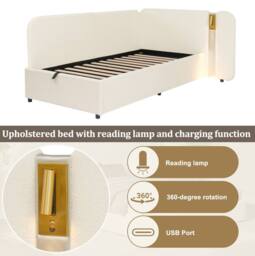 STILVORA 3FT Single Daybed with Storage, USB Charging & Reading Lamp in Beige - thumbnail 7