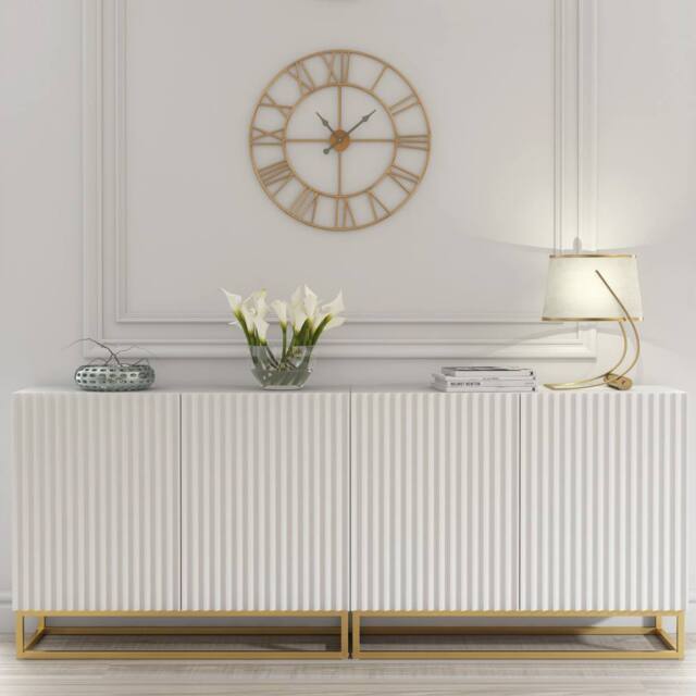 Mex Furniture LTD Sideboard Ripple Duo 200cm - White with Fluted Doors - image 1