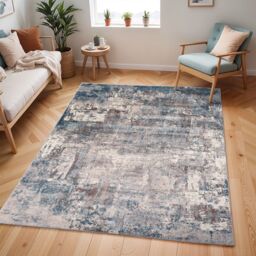 Livabliss Ankara - Abstract Blue Beige Modern Marble Living Dining Bedroom Rug - Size: 80 cm x 220 cm - thumbnail 8