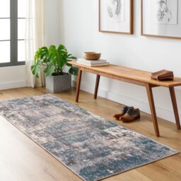 Livabliss Ankara - Abstract Blue Beige Modern Marble Living Dining Bedroom Rug - Size: 80 cm x 220 cm - thumbnail 1