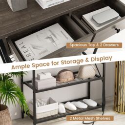 Costway Entryway Table Narrow Console Table Buffet Side Table w/ Charging Station in Grey - thumbnail 5