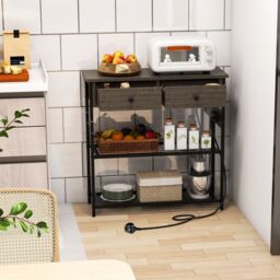 Costway Entryway Table Narrow Console Table Buffet Side Table w/ Charging Station in Grey - thumbnail 3