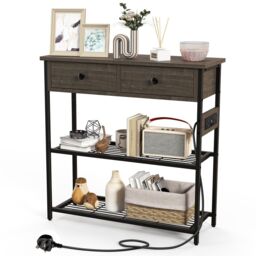 Costway Entryway Table Narrow Console Table Buffet Side Table w/ Charging Station in Grey - thumbnail 1
