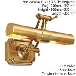 "Loops 14"" Adjustable Swing Arm Wall Picture Light Solid Brass Hanging Display Lamp in Metallics" - thumbnail 2