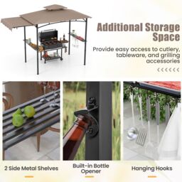 Costway 318x153cm Grill Gazebo Outdoor Barbecue Canopy Tent w/Side Awning in Brown - Size: 318x153 cm - thumbnail 8