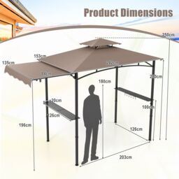 Costway 318x153cm Grill Gazebo Outdoor Barbecue Canopy Tent w/Side Awning in Brown - Size: 318x153 cm - thumbnail 2