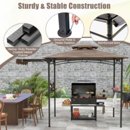 Costway 318x153cm Grill Gazebo Outdoor Barbecue Canopy Tent w/Side Awning in Brown - Size: 318x153 cm - thumbnail 3