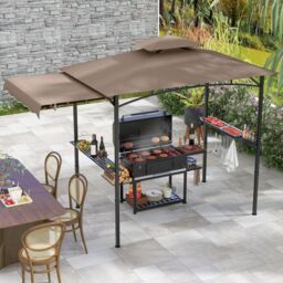 Costway 318x153cm Grill Gazebo Outdoor Barbecue Canopy Tent w/Side Awning in Brown - Size: 318x153 cm - thumbnail 9