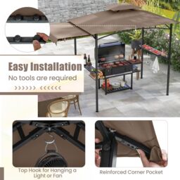 Costway 318x153cm Grill Gazebo Outdoor Barbecue Canopy Tent w/Side Awning in Brown - Size: 318x153 cm - thumbnail 4