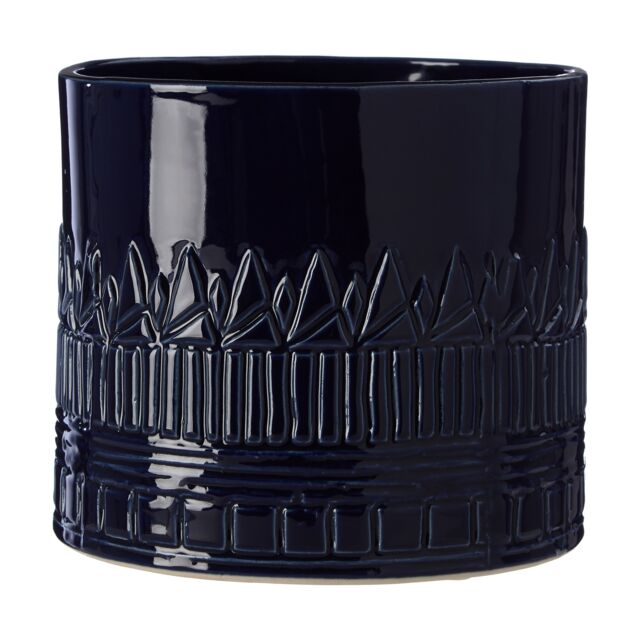 Orsina Small Ceramic Planter with Embossed Pattern & Tribal Design, Modern Indoor Planter for Living Room in Blue - image 1