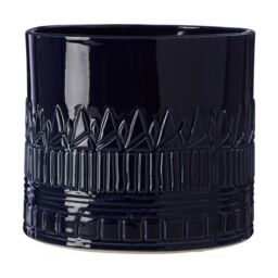 Orsina Small Ceramic Planter with Embossed Pattern & Tribal Design, Modern Indoor Planter for Living Room in Blue