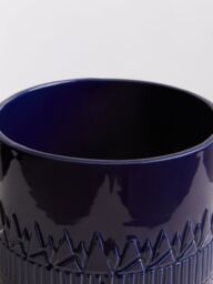Orsina Small Ceramic Planter with Embossed Pattern & Tribal Design, Modern Indoor Planter for Living Room in Blue - thumbnail 4