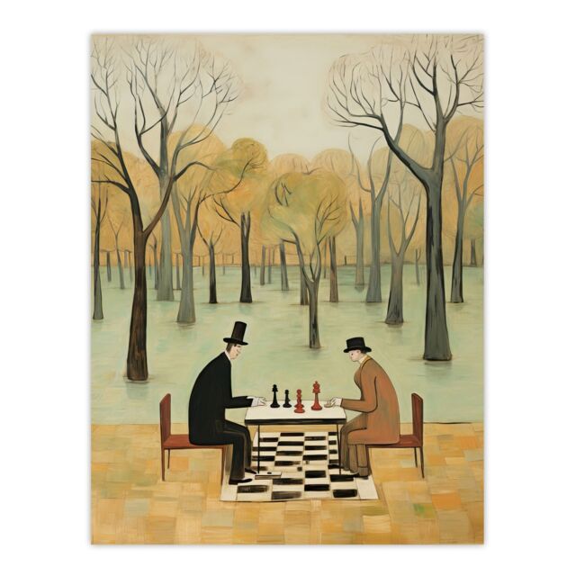 "Artery8 Chess In The Park Whimsical Chess Game Pastel Colour Artwork Extra Large XL Unframed Wall Art Poster Print - Size: W24"" x H32""" - image 1