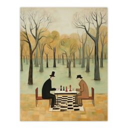 "Artery8 Chess In The Park Whimsical Chess Game Pastel Colour Artwork Extra Large XL Unframed Wall Art Poster Print - Size: W24"" x H32""" - thumbnail 1