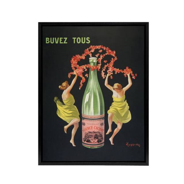 "Artery8 Drink All Cachat Vintage Ad Framed Canvas Wall Art Print Cappiello in Black - Size: W12"" x H16""" - image 1