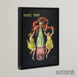 "Artery8 Drink All Cachat Vintage Ad Framed Canvas Wall Art Print Cappiello in Black - Size: W12"" x H16""" - thumbnail 2