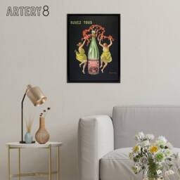 "Artery8 Drink All Cachat Vintage Ad Framed Canvas Wall Art Print Cappiello in Black - Size: W12"" x H16""" - thumbnail 3