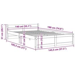 Berkfield Home Beautiful Bed Frame White Solid Wood 140x190 cm - thumbnail 9