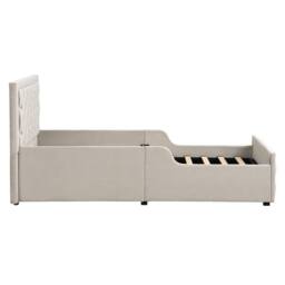 BTM 3ft Single Upholstered Hydraulic Storage Bed Frame Velvet Headboard in Beige - thumbnail 9