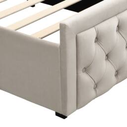 BTM 3ft Single Upholstered Hydraulic Storage Bed Frame Velvet Headboard in Beige - thumbnail 8