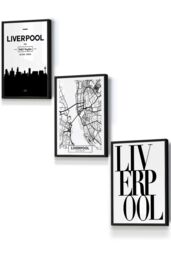 ARTZE LIVERPOOL Skyline Street Map City Prints Framed Wall Art - Small in Black - Size: W33 cm x H45 cm x D20mm - thumbnail 1