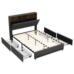 BTM Double Bed with 4 Storage Drawers, RGB LED & Charging Headboard in Grey - thumbnail 9