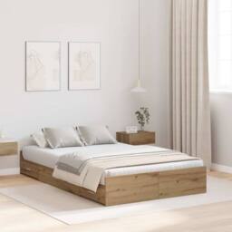 Berkfield Home Storage Bed Frame with Drawer Artisan oak 120 x 200 cm Melamine in Brown - thumbnail 2