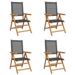 Berkfield Home Reclining Garden Chairs 4 pcs Black Poly Rattan & Solid Wood - thumbnail 2