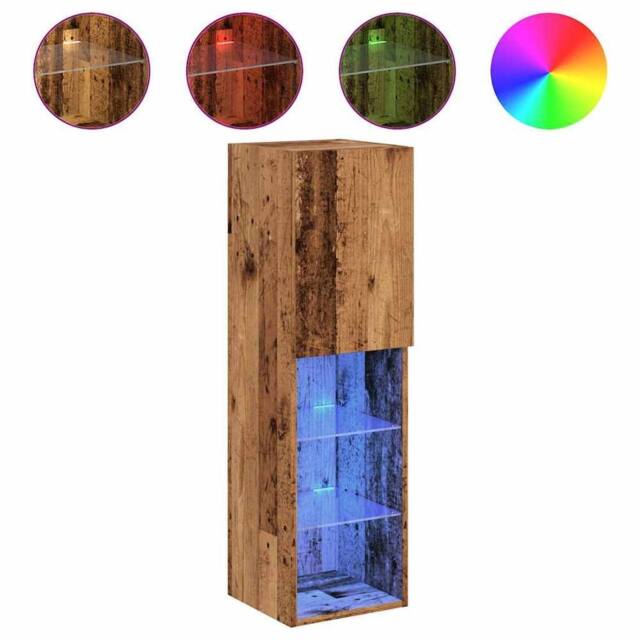Berkfield Home TV Cabinets with LED Lights 2 pcs Old Wood 30.5x30x102 cm in Brown - image 1