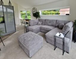 HOB Furniture London Boucle U Shape Sofa Complete With Footstool in Dark Grey - thumbnail 3