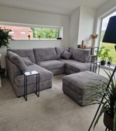 HOB Furniture London Boucle U Shape Sofa Complete With Footstool in Dark Grey - thumbnail 1