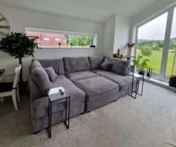 HOB Furniture London Boucle U Shape Sofa Complete With Footstool in Dark Grey - thumbnail 2
