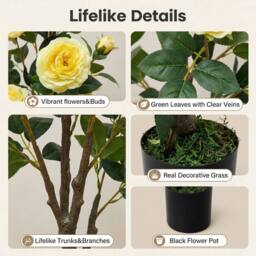 Voltico Artificial Yellow Camellia Tree 95cm in Pot Faux Flower Plant - thumbnail 2