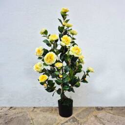 Voltico Artificial Yellow Camellia Tree 95cm in Pot Faux Flower Plant - thumbnail 4
