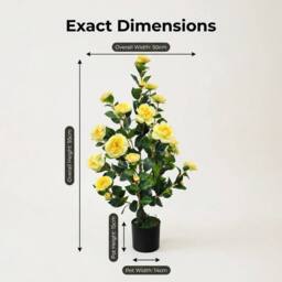 Voltico Artificial Yellow Camellia Tree 95cm in Pot Faux Flower Plant - thumbnail 3