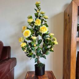 Voltico Artificial Yellow Camellia Tree 95cm in Pot Faux Flower Plant - thumbnail 1