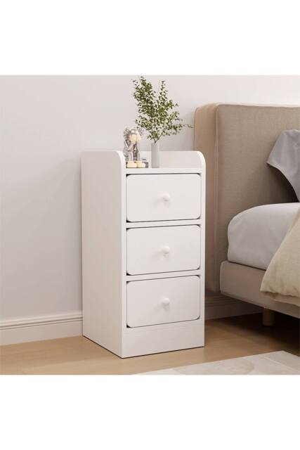 Living and Home Modern 3-Drawer Bedside Table in White - image 1