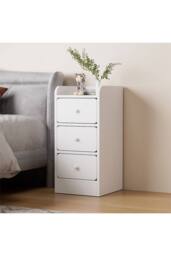 Living and Home Modern 3-Drawer Bedside Table in White - thumbnail 3