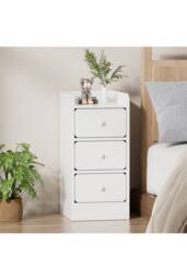 Living and Home Modern 3-Drawer Bedside Table in White - thumbnail 2