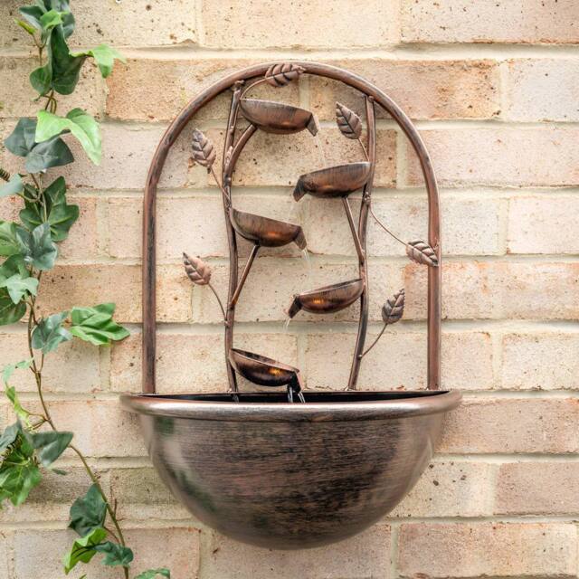 Primrose Water Feature Cascading Leaf Wall Mounted Fountain with Lights 55cm in Bronze - image 1