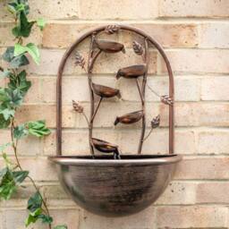 Primrose Water Feature Cascading Leaf Wall Mounted Fountain with Lights 55cm in Bronze - thumbnail 1