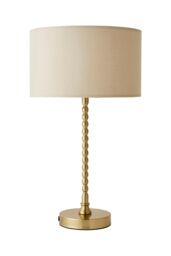 ValueLights Maeve Fabric Drum Lamp Shade Brushed Gold Bobbin Bobble Table Lamp in Natural - thumbnail 6