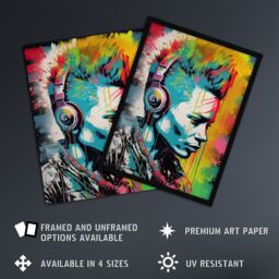 Artery8 Wall Art Print Punk Music Vibrant Artwork Young Man With Headphones Portrait Art Framed - Size: A4 - thumbnail 2