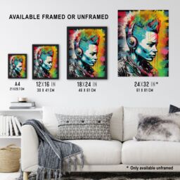Artery8 Wall Art Print Punk Music Vibrant Artwork Young Man With Headphones Portrait Art Framed - Size: A4 - thumbnail 3