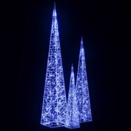 Berkfield Home Acrylic Decorative LED Light Cone Set Blue 60/90/120cm - thumbnail 4