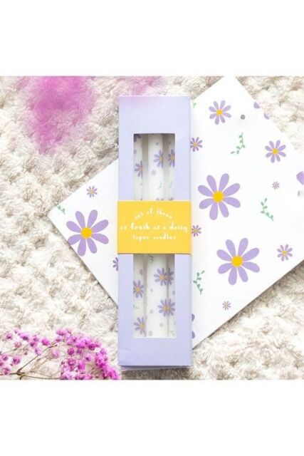 KDMD Set of 3 Purple Daisy Taper Candles in White - image 1